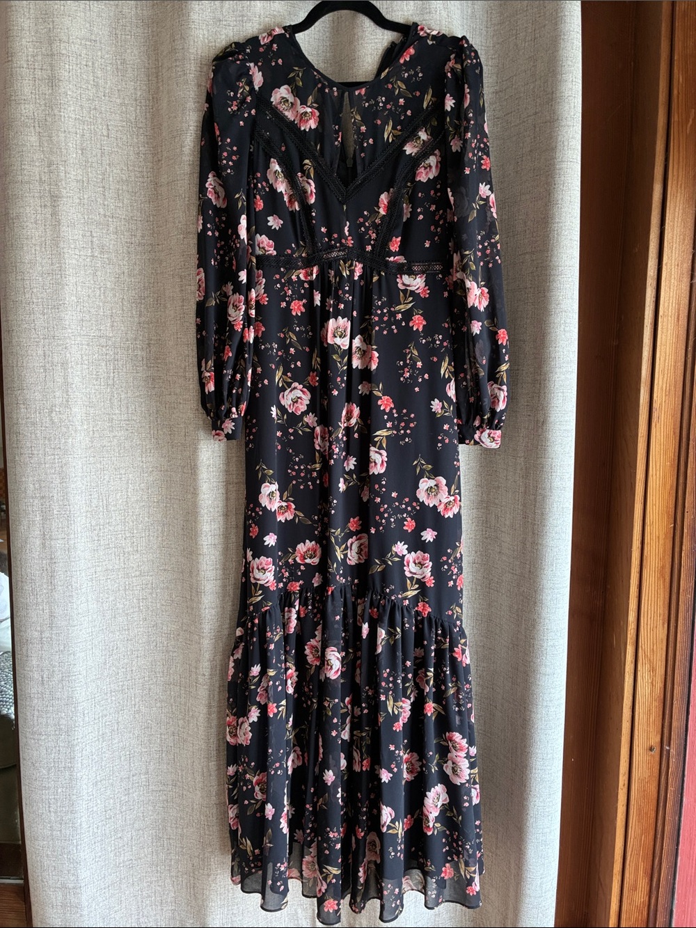 Ever New Black Floral Maxi Dress with Pink Roses